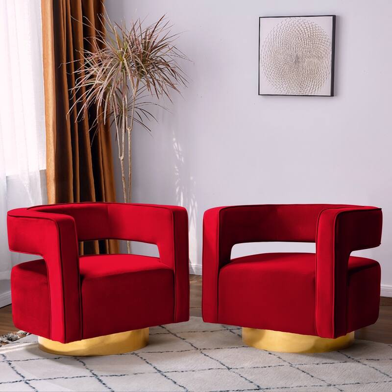 Carisa Modern Upholstered Swivel Open-Back Barrel Chair with Golden Base by HULALA HOME - Set of 2 - RED