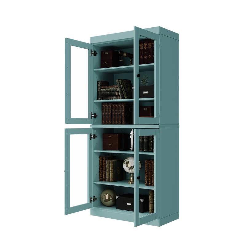 Palace Imports Solid Wood 6-Shelf Bookcase, Clear Glass Doors, Adjustable Shelves