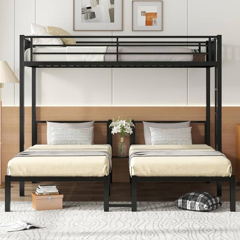 Triple Bunk Bed Separates Into 3 Twin Platform Beds for Kids - Black - Twin