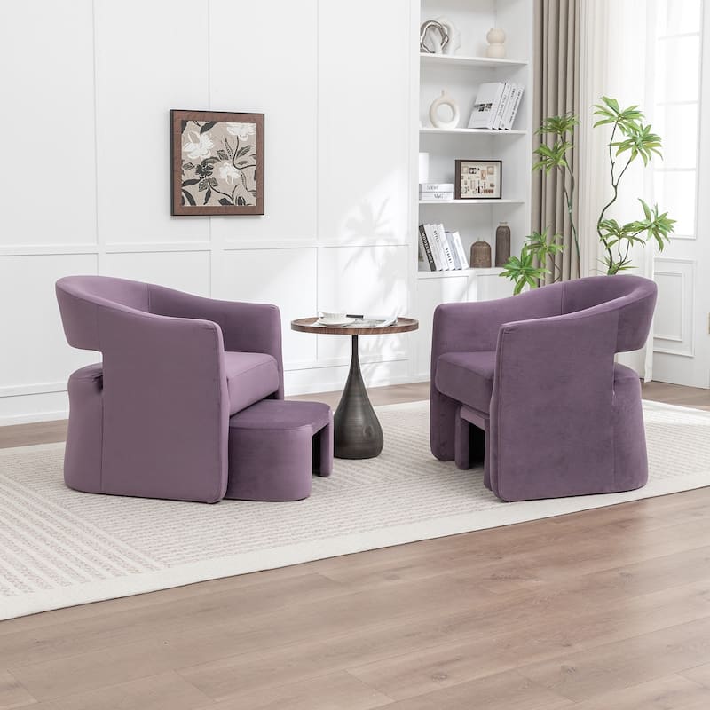 SEYNAR Modern Glam Velvet Accent Armchair Open Back with Ottoman Set of 2