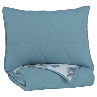 2 Piece Twin Comforter Set, Geometric Stitching, Blue
