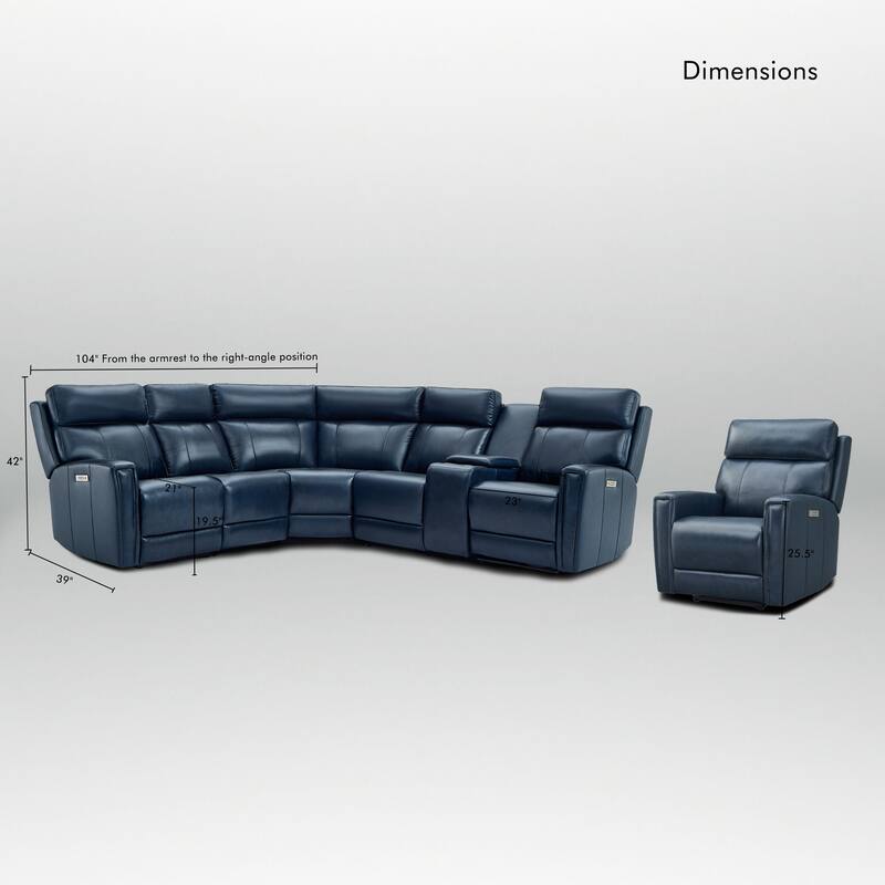 104" W 6 Seater Genuine Leather Power Sectional Sofa and Recliner Set with Dual Power, Zero Gravity, 1 Power Armlesschair