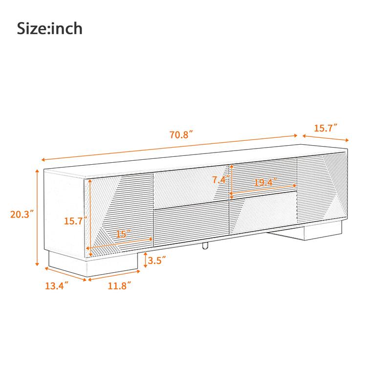 70.8'' Modern TV Stand Storage Cabinet for TVs up to 75 Inches, White Entertainment Center Media TV Console Table