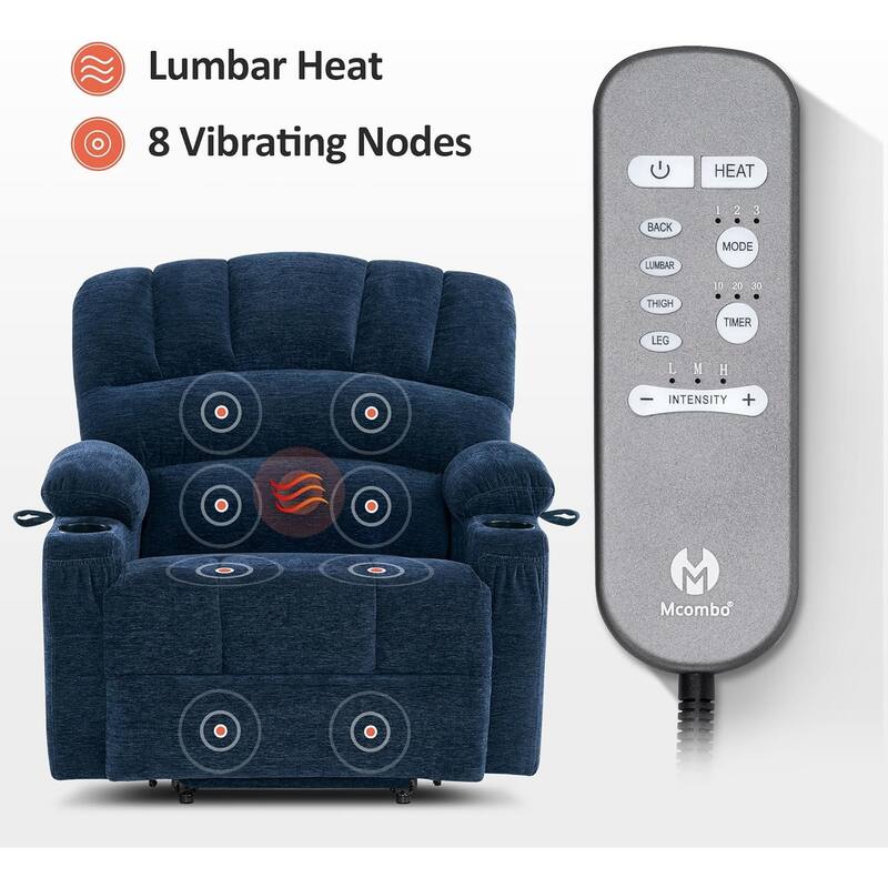 MCombo Recliner Chair Sofa with Massage and Heat, Fabric R7096 (Medium-Wide)