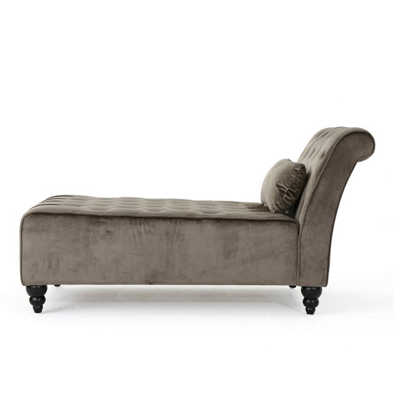Roomfitters Tufted Velvet Chaise Lounge with Bolster Pillow, Elegant Relaxing Accent Seating