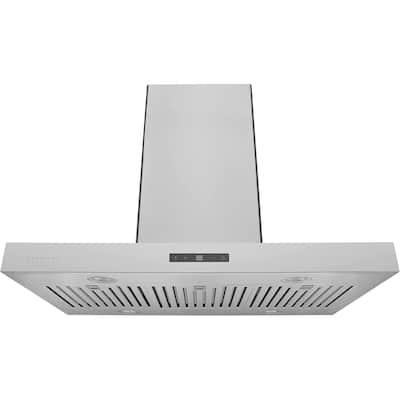 Hauslane Modern Sleek Contemporary Island Range Hood, Heavy Duty Suction, Baffle Filters and LED