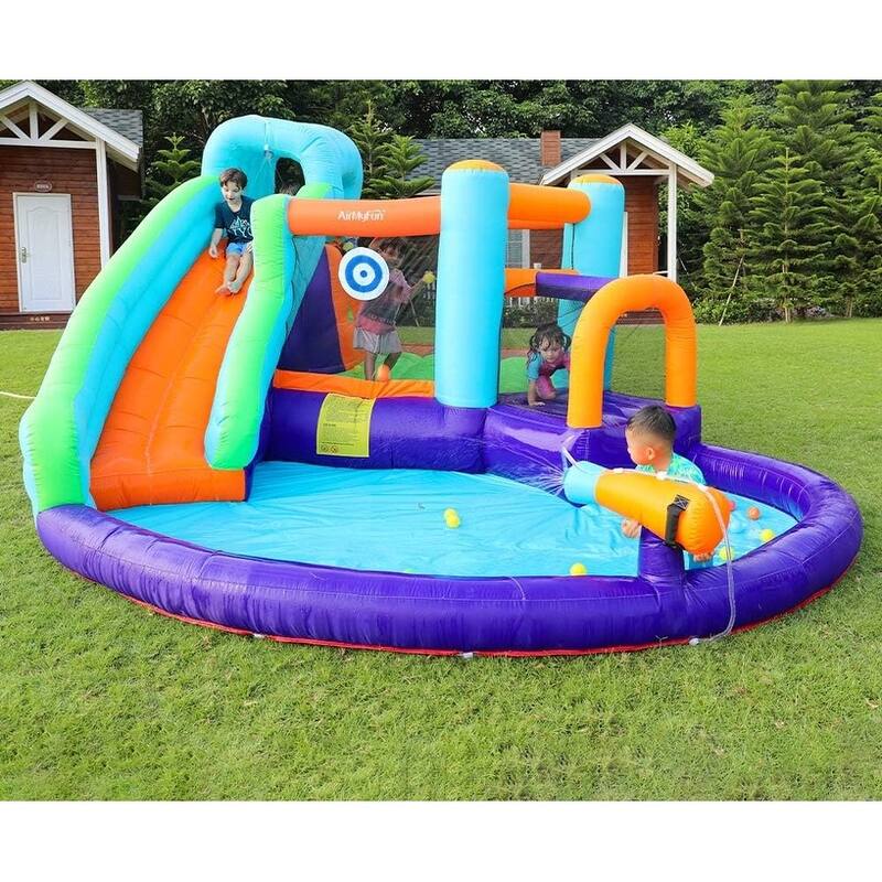 Inflatable Bounce House, Jumping Castle with Water and Slide, Inflatable Bouncer with Air Blower, Water Spray