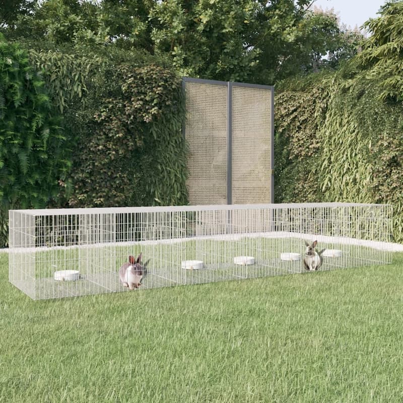 vidaXL 3-Panel Rabbit Cage Animal Hutch Playpen Enclosure Galvanized Iron - 128.7" x 31.1" x 21.3"