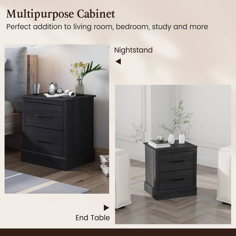 Costway 2 Drawer Nightstand Bedside Table Compact Sofa End Table Dark
