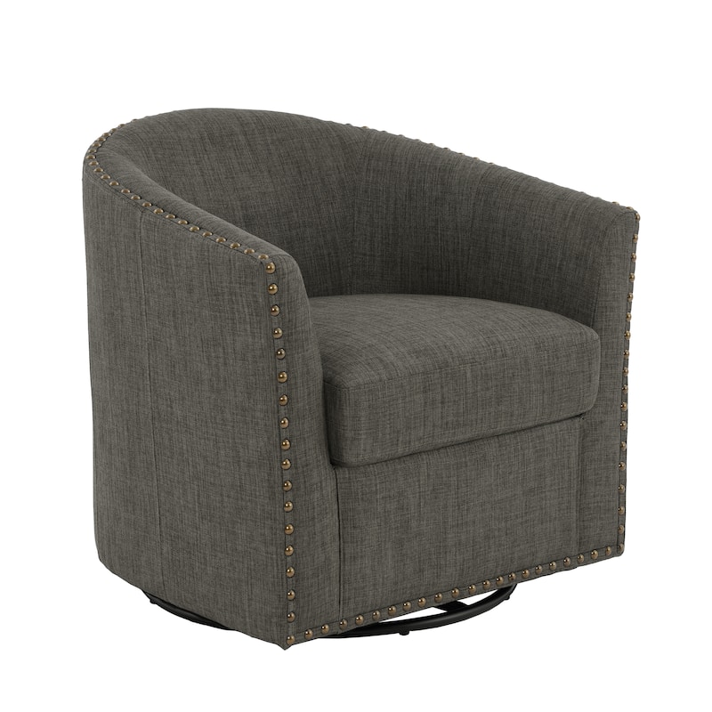George 2 Set 30"W Upholstered Swivel Barrel Chair with Nailheads