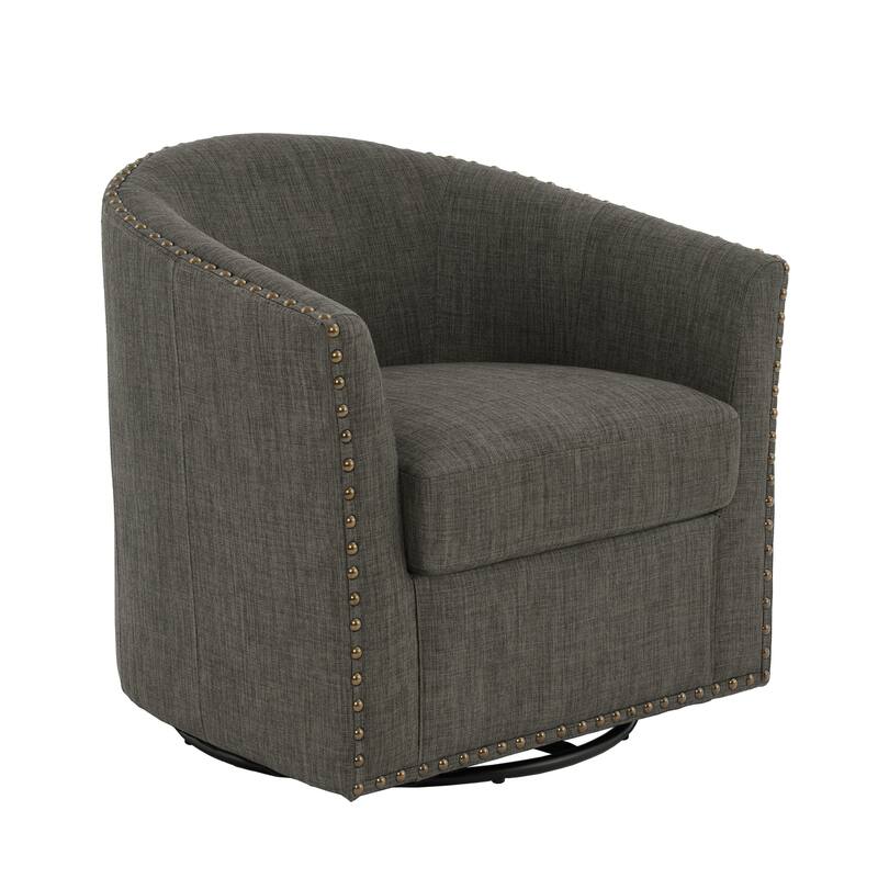 Modern Swivel Barrel Chair with Nailhead Trim