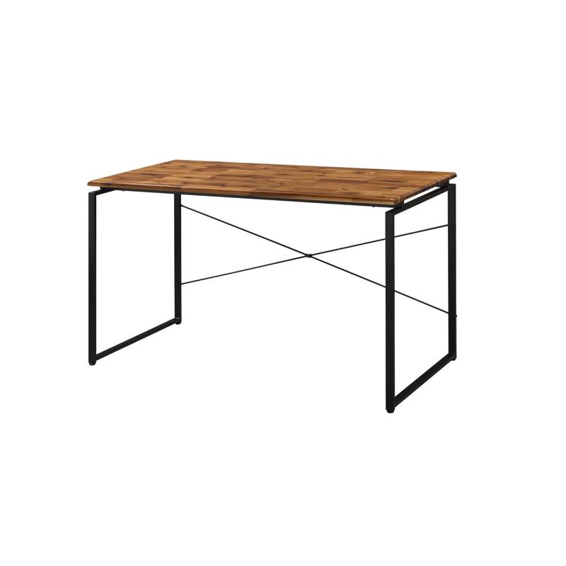 Wood Writing Desk with Black Metal Frame and Shelving