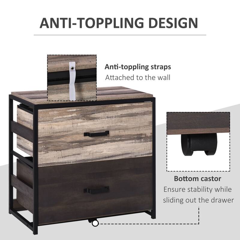 Vinsetto Lateral File Cabinet with 2 Drawers, Hanging Filing Folder, Industrial Home Office Organizer for A4 Letter Legal Size