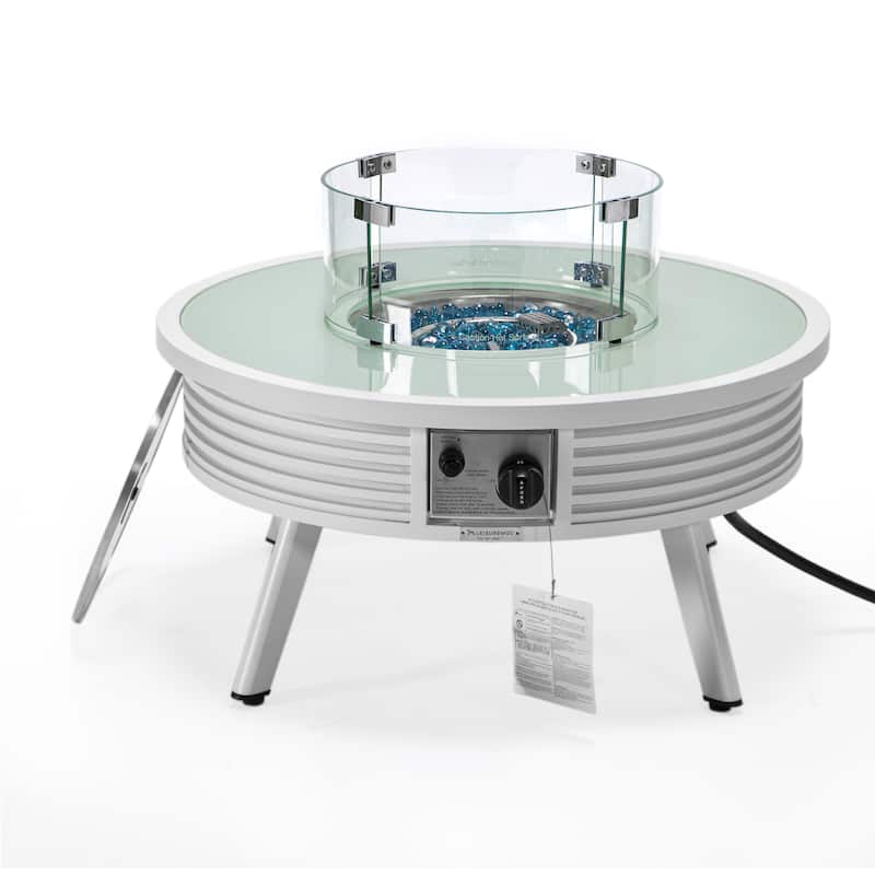 Walbrooke Modern Round Aluminum Frame Fire Pit Table with Powder-Coated Finish, CSA-Certified, and Tempered Glass - 29