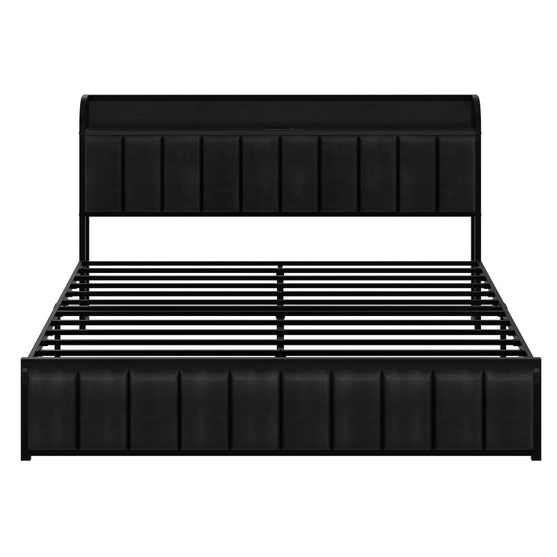 VECELO Upholstered Platform Bed Frame with Storage Headboard and Charging Station, Twin Full Queen Size