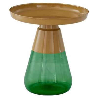 19" Matte Gold Tray Top Aeryn Nesting Table with Emerald Green Base - 19x20
