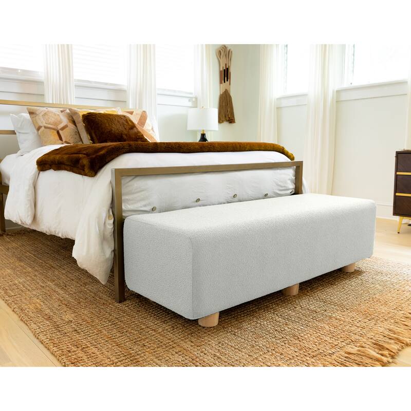 Jaxx Caya 4-in-1 Large Bed Bench, Giant Ottoman, Dining Bench, and Yoga and Massage Platform, King, Boucle - White