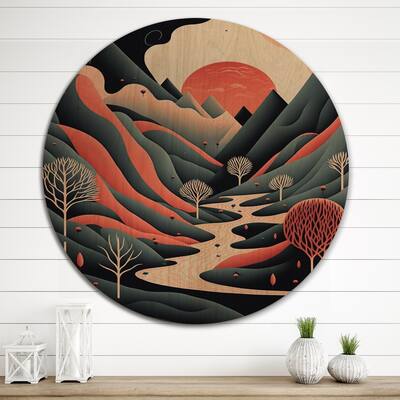 Designart "Full Moon Mountain Serenity VII" Landscape Mountains Wood Wall Art - Natural Pine Wood