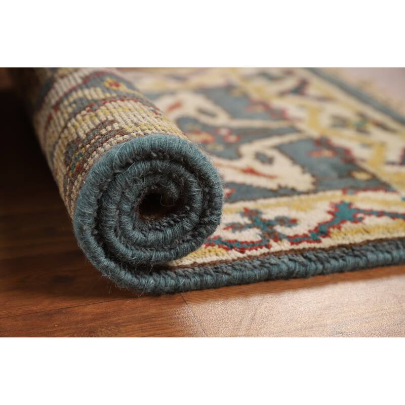 Blue Geometric Oushak Oriental Foyer Rug Handmade Wool Carpet - 2'0"x 3'0" - 2'0"x 3'0" - Blue
