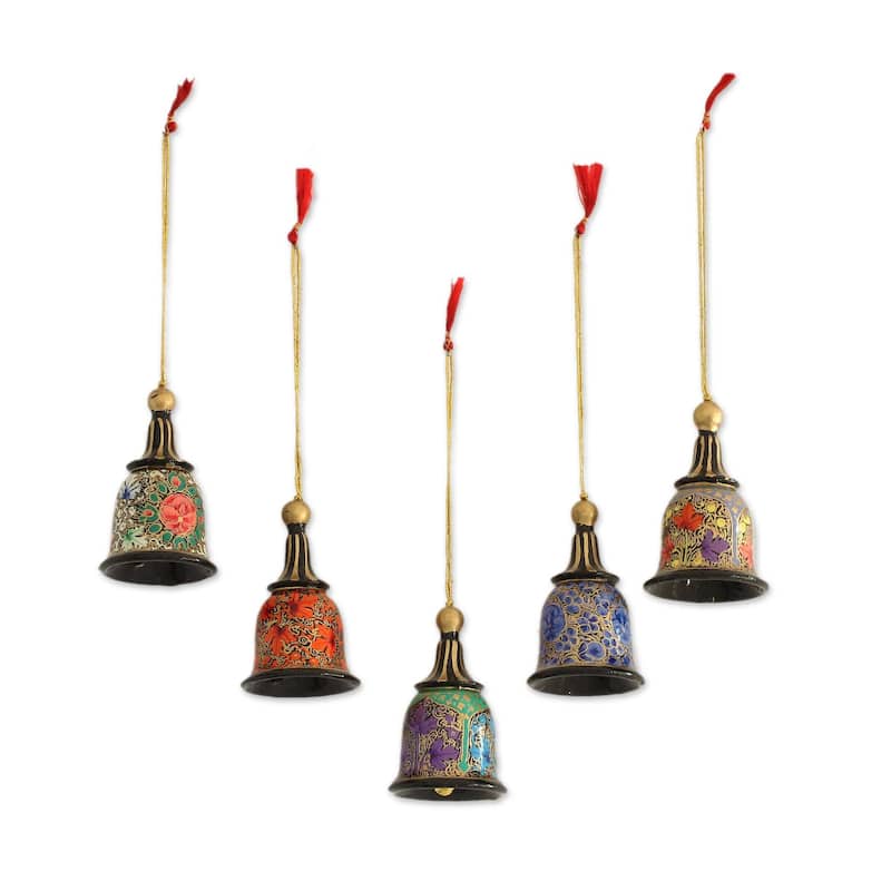 Novica Handmade Bells Of Kashmir Papier Mache Ornaments (Set Of 5)
