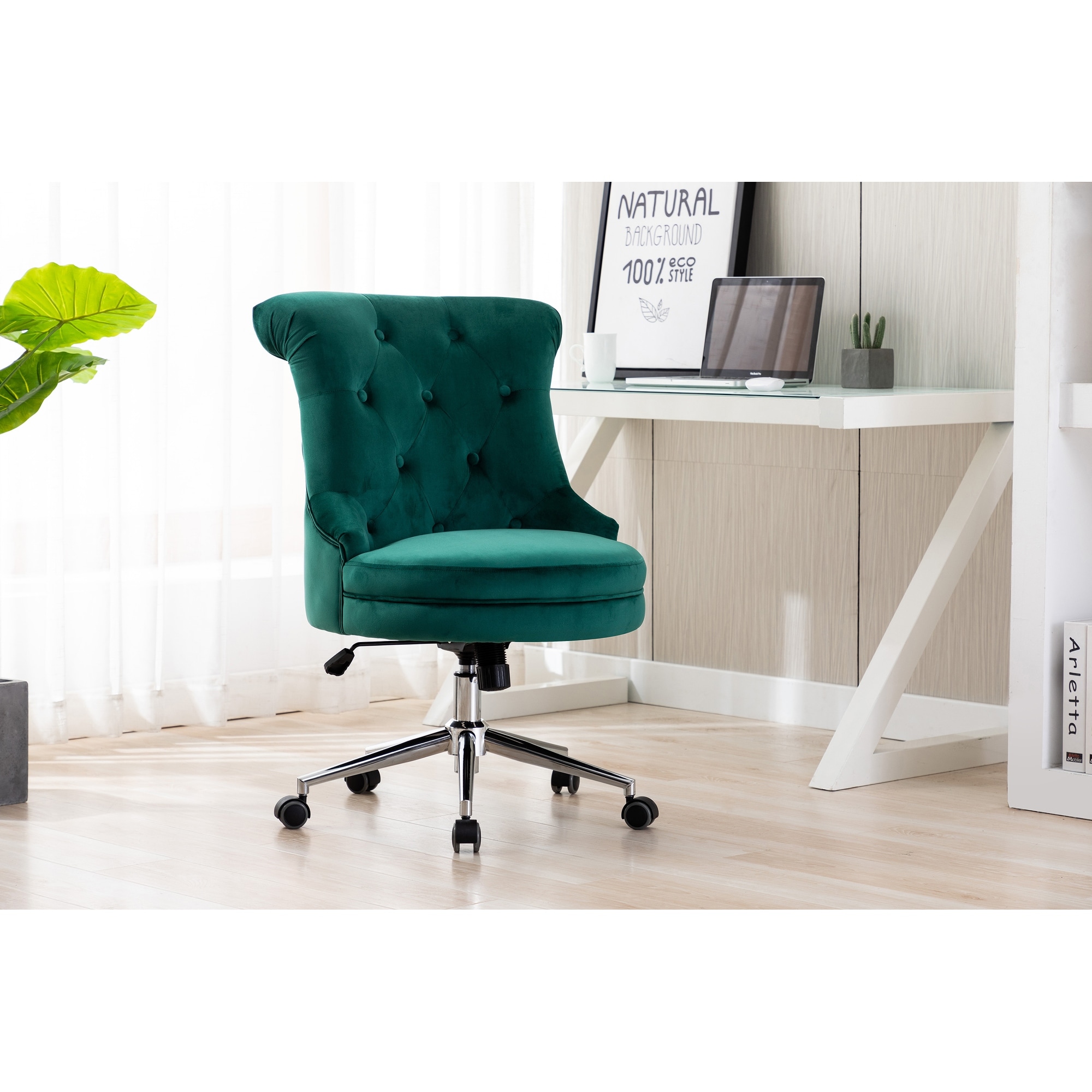 Wingback desk chair with wheels deals