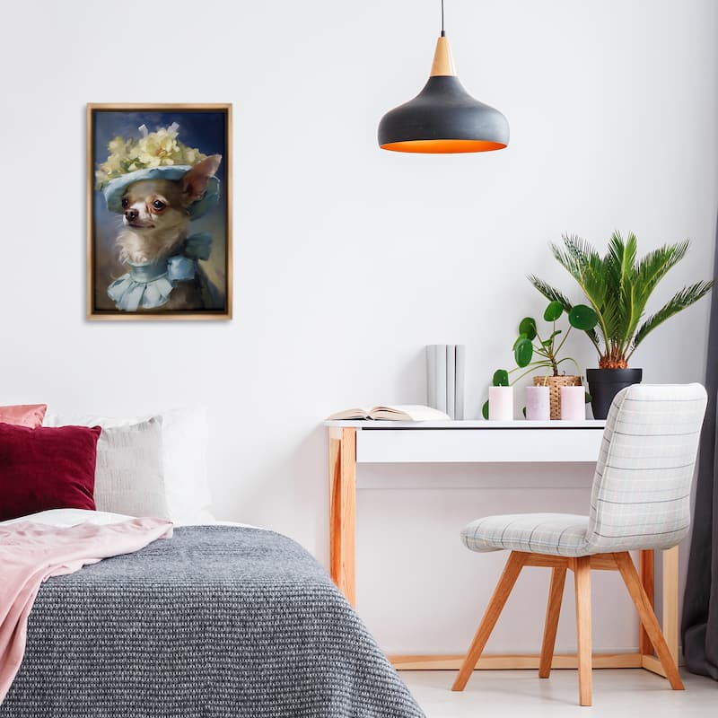 Stupell Dog with Fashionable Hat Framed Floater Canvas Wall Art Design By Wumples