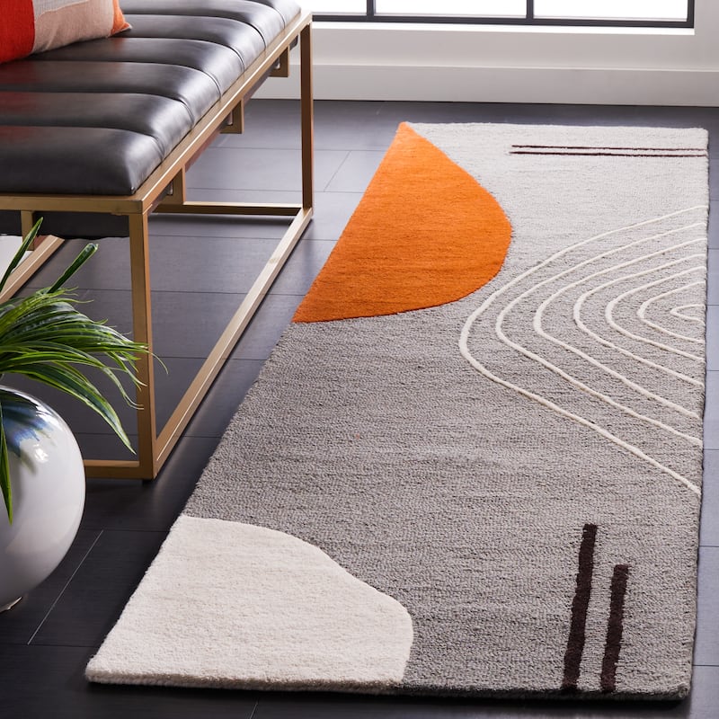 SAFAVIEH Handmade Rodeo Drive Vutka Mid-Century Modern Wool Rug - 2'3" x 12' Runner - Grey/Rust - Runner