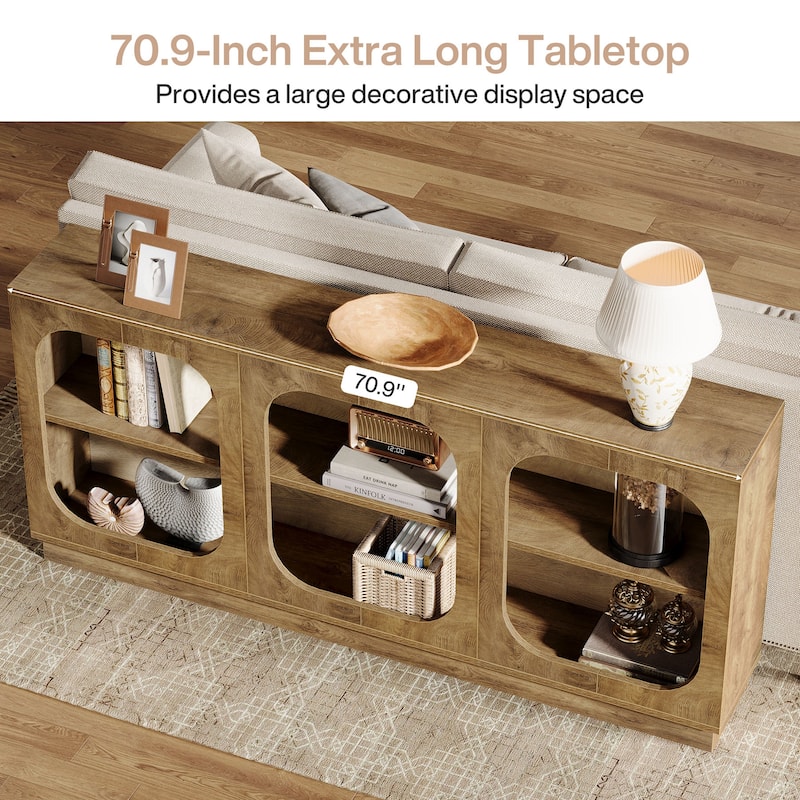 70.9-Inch Extra Long Console Table, 3-Tier Rustic Sofa Table