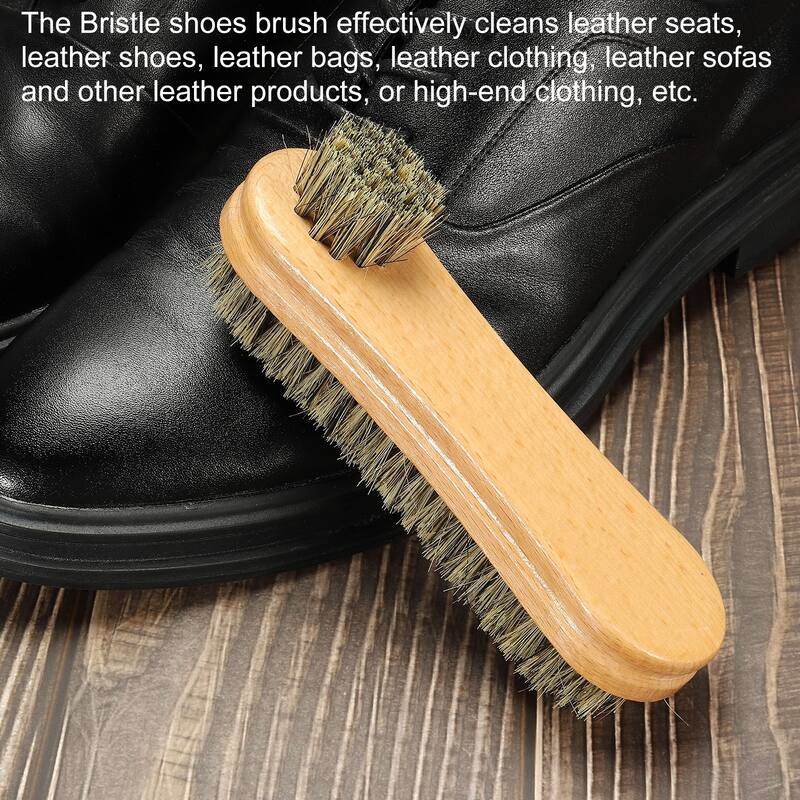 Bristle Shoe Brush Double-Sided Handle Leather Polish Daubers Wood Color - Wooden Color