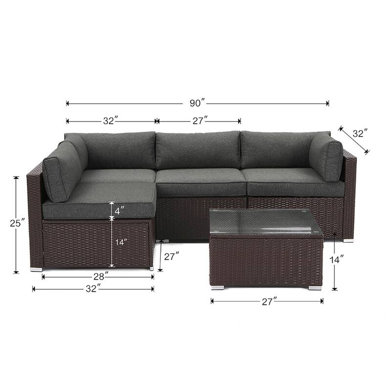 COSIEST 5-piece Espresso Wicker Sofa Patio Furniture Set with Pillows