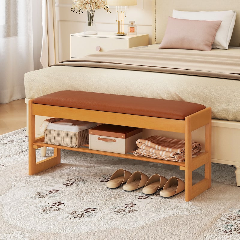 Gymax 40'' 2-Tier Shoe Rack Bench w/Flip-Top Storage Slatted Shelf for