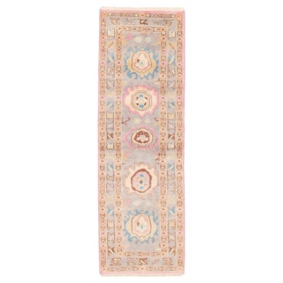 ECARPETGALLERY Hand-knotted Modern Oushak Light Grey Wool Rug - 2'4 x 7'9