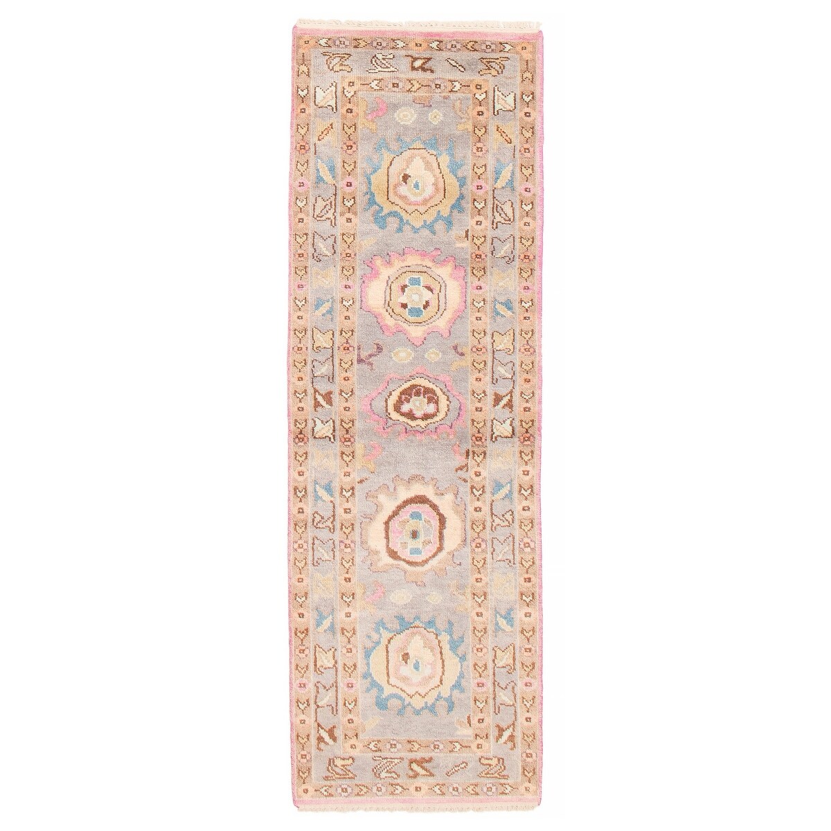 ECARPETGALLERY Hand-knotted Modern Oushak Light Grey Wool Rug - 2'4 x 7'9