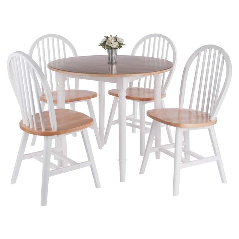 Drop Leaf Dining Table with Chairs - 36" - White and Beige - 5-Piece
