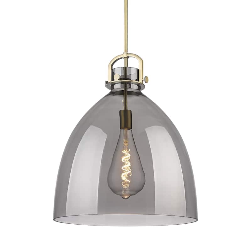 Innovations Lighting 410-1SL-24-18 Newton Bell Pendant Newton Bell 18" - Brushed Brass / Plated Smoke