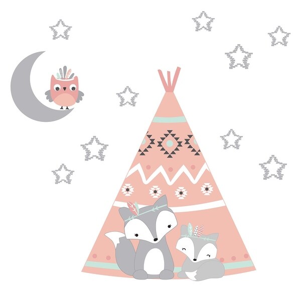 Lambs & Ivy Little Spirit Coral/Gray/Blue Fox & Teepee Nursery Jumbo Wall Decals/Appliques - On ...