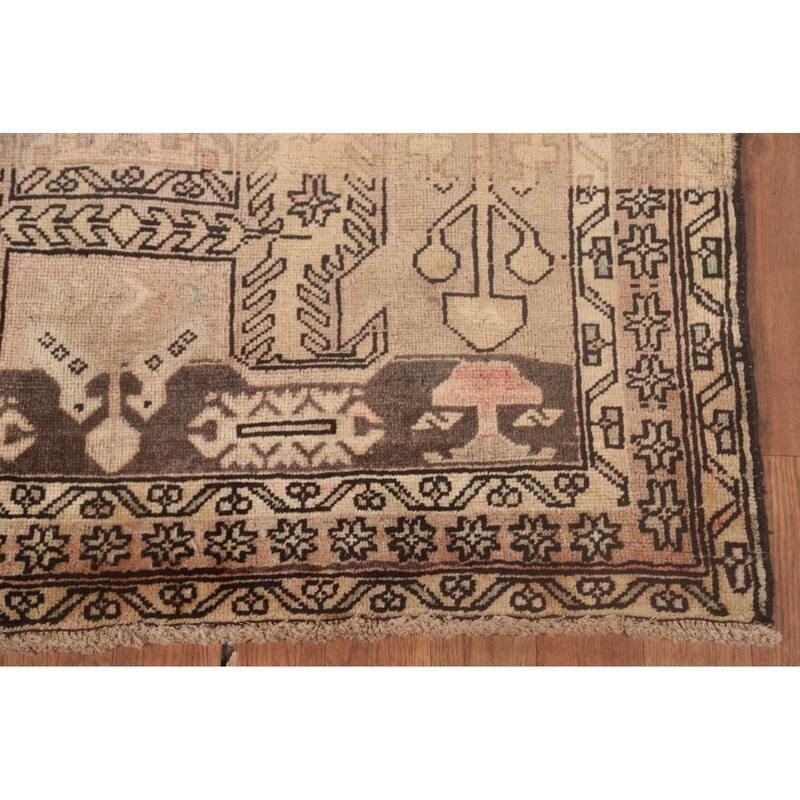 Meshkin Persian Vintage Runner Rug Handmade Wool Carpet - 3'6"x 10'3"
