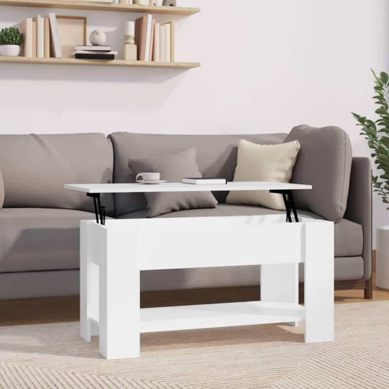 vidaXL Coffee Table Lift Top End Table Accent Side Sofa Table Engineered Wood - 39.8" x 19.3" x 20.5" - High gloss white