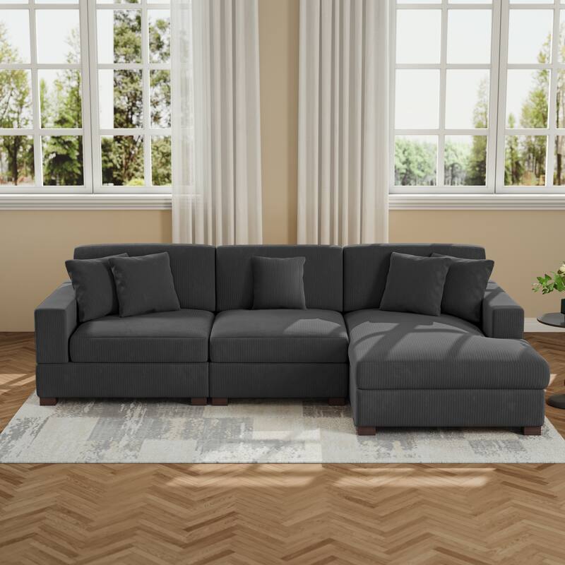 Upholstered Oversized Modular Sectional Sofa Set Corduroy Sleeper Sofa With Chaise