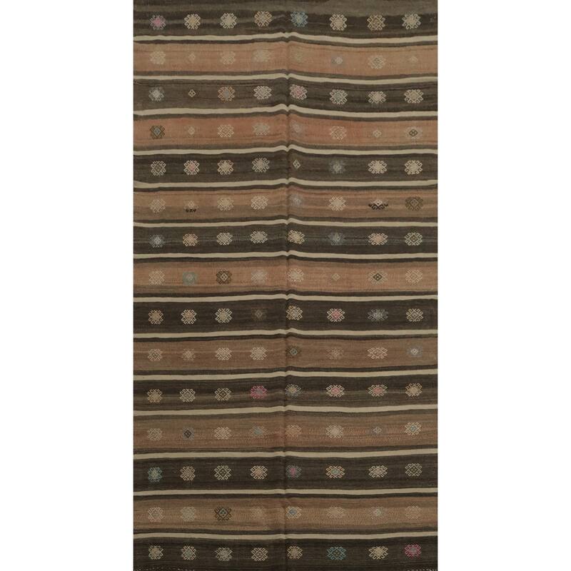 Hand Woven Oriental 100% Wool Carpet Southwestern Tribal Brown Kilim Area Rug - 10' 7'' X 5' 8''