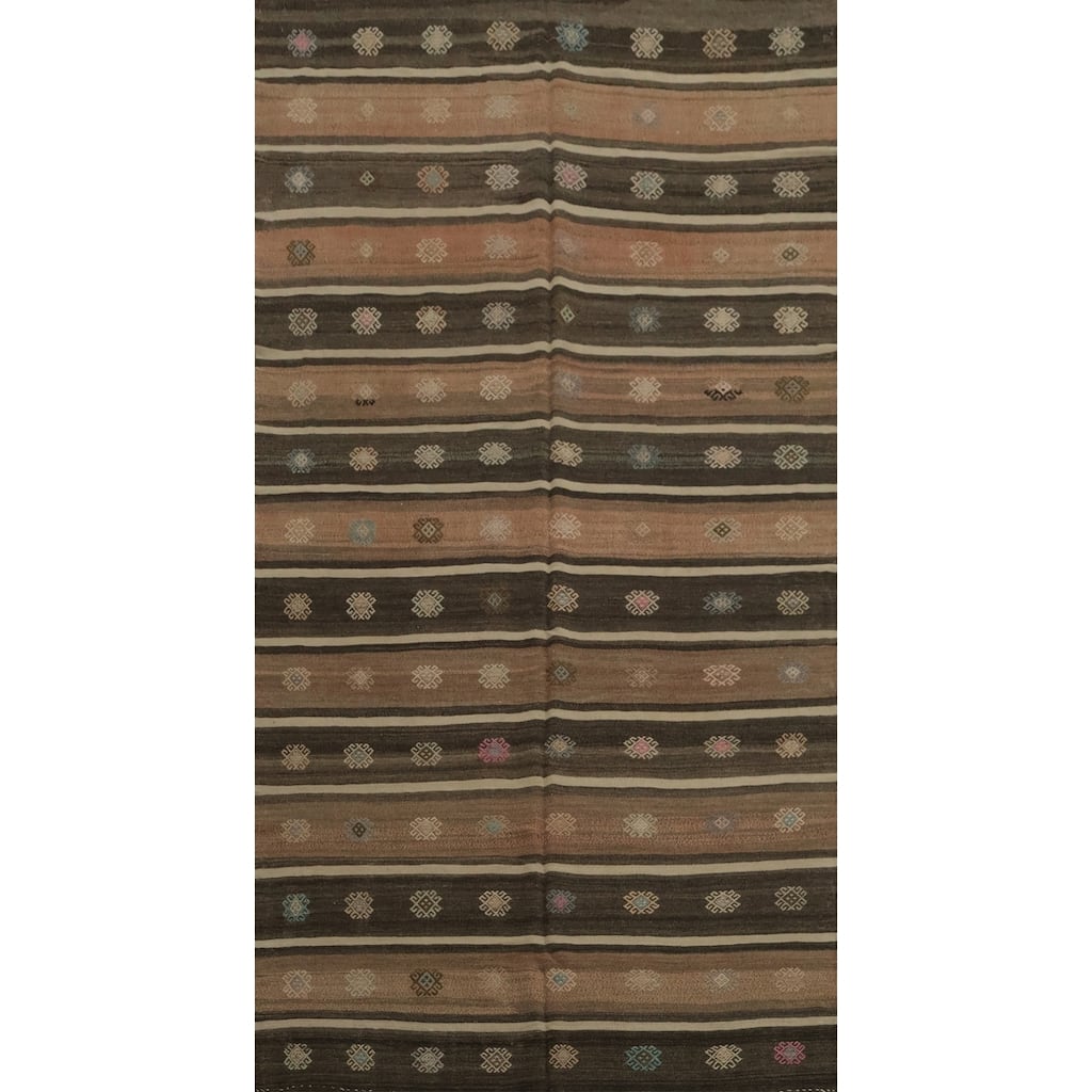 Hand Woven Oriental 100% Wool Carpet Southwestern Tribal Brown Kilim Area Rug - 10' 7'' X 5' 8''