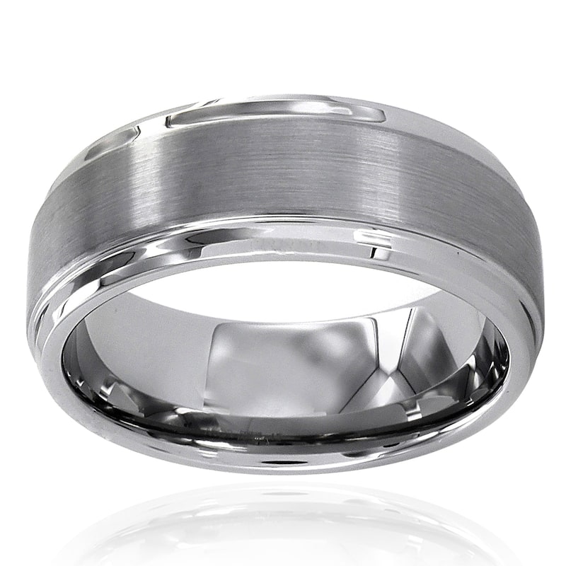 Kobelli 8mm Tungsten Carbide Brushed Surface & Glossy Sleeve Comfort Fit Samuel Ring