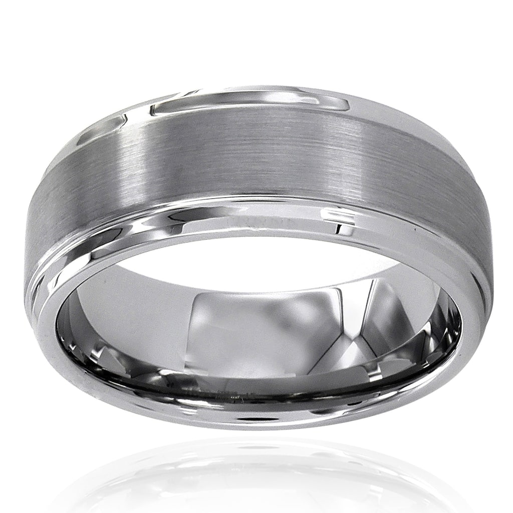 Kobelli 8mm Tungsten Carbide Brushed Surface & Glossy Sleeve Comfort Fit Samuel Ring