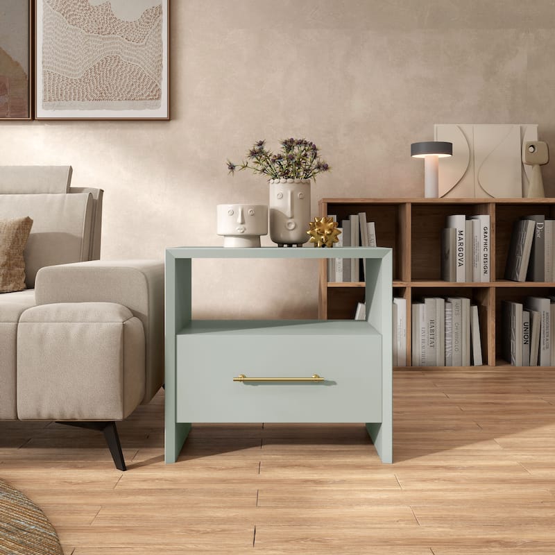 DH BASIC Modern 23-inch End Table with Drawer and Open Shelf by Denhour