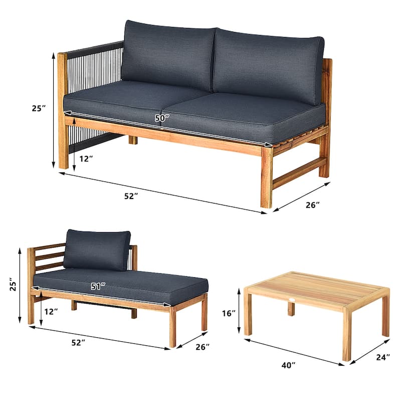 Costway 3PCS Patio Sofa Furniture Set Thick Cushion Acacia Wood - See Details