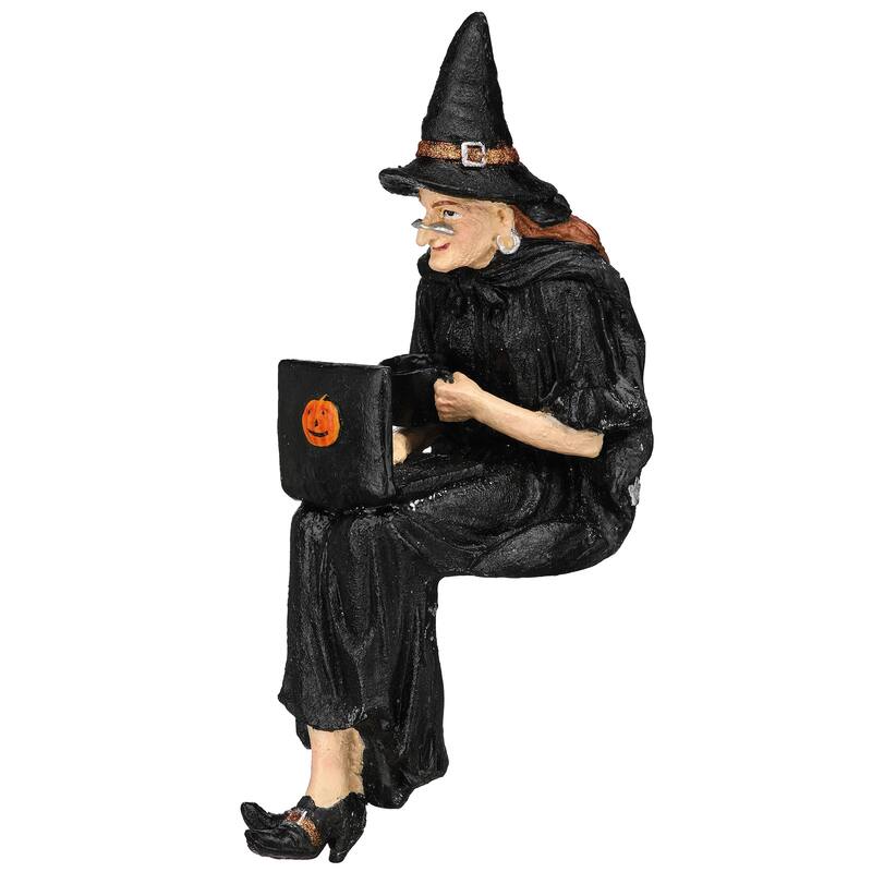 12" Resin Witch Sitter With Laptop