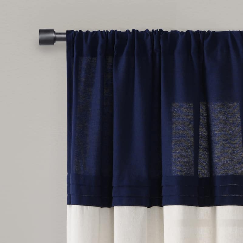 Lush Decor Farmhouse Faux Linen Colorblock Pleated Window Curtain Panel Pair - 84" x 40"