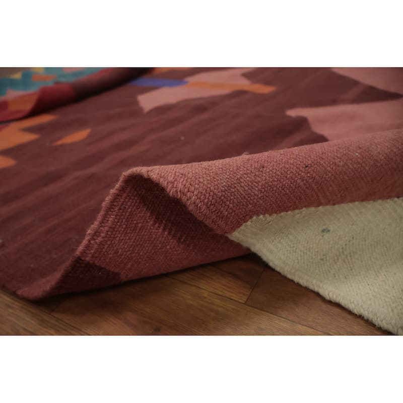 Hand Woven Oriental 100% Wool Carpet Southwestern Modern Multi-Colored Kilim Area Rug - 9' 10'' X 8' 0''