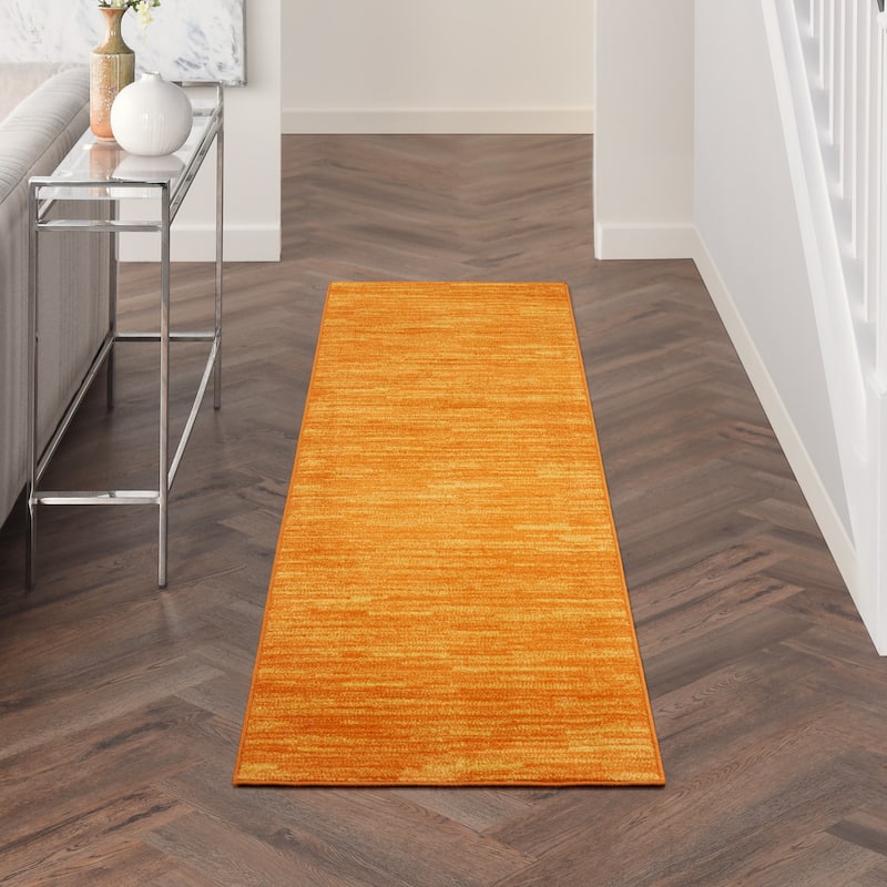Nourison Essentials Solid Contemporary Indoor/Outdoor Area Rug - 2'2"x18' - Orange
