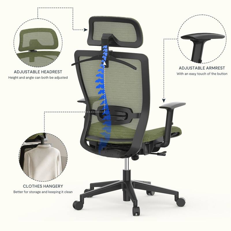 FlexiSpot Ergonomic Office Desk Chair 360° Swivel Height Adjustable Mesh Chair Adjustable Headrest, Lumbar Support, Armrest